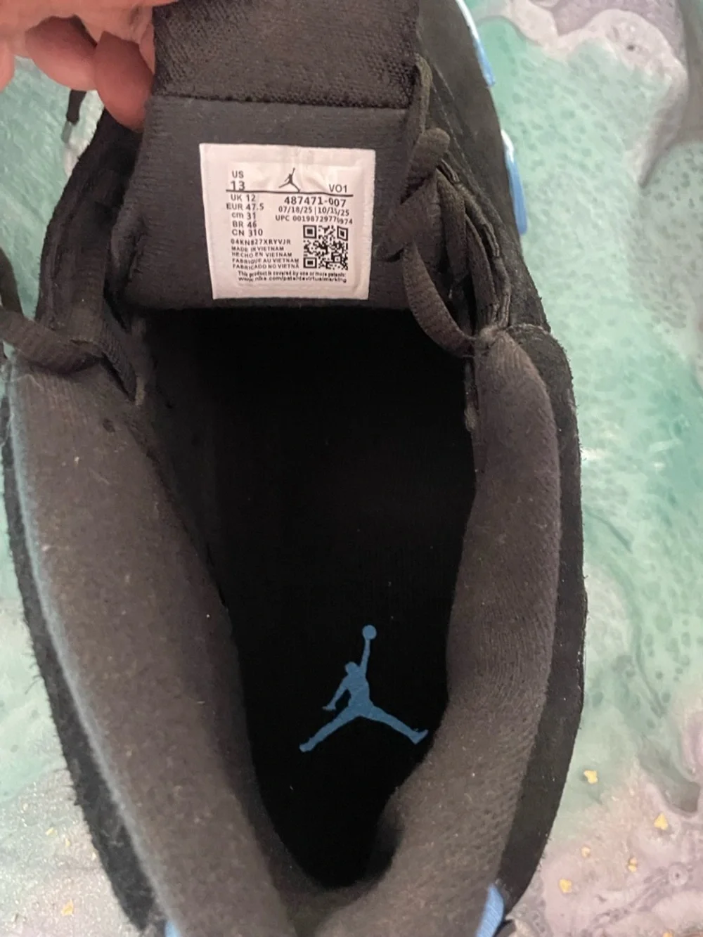 Air Jordan 14 Retro Men’s Black and University Blue Retro Sneakers - Picture 9 of 12